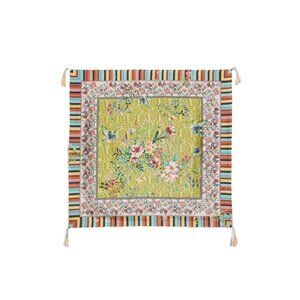 Johnny Was Millano Silk Scarf Flower Green Pink Square Large Stripe Tassel NEW